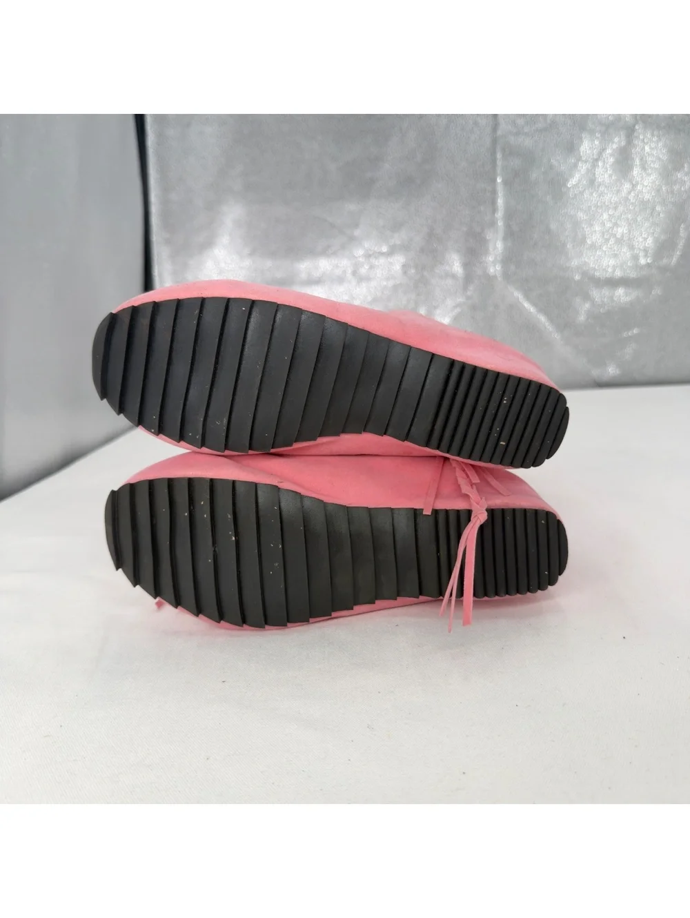 Pink Suede Slouchy Knee High Rubber Boots Y2K Braided Fringe Tassel Flat Boot